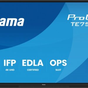 IIYAMA Monitor 75 cali TE7513A-B1AG INFRARED, 40pkt, IPS, 4K, 7H, 450cd/m2, WiFi, USB, ANDROID 14, Google EDLA, 2x20W, uchwyt ścienny